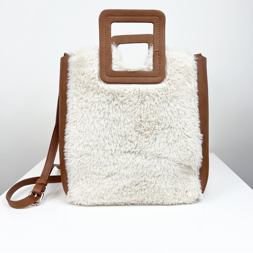 FFC New York Anabel Large Handbag -‎ Natural Shearling - 100% Vegan With Strap